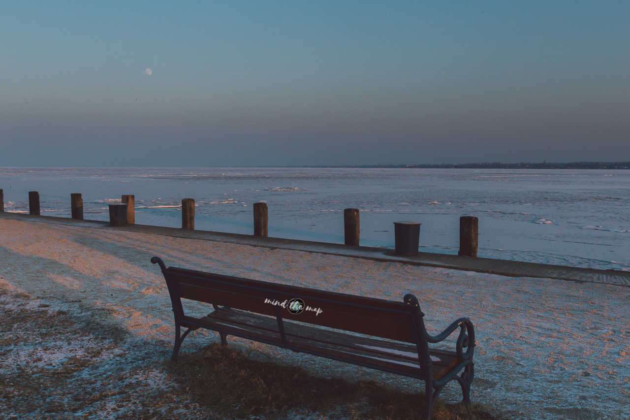 bench at frozen Balaton