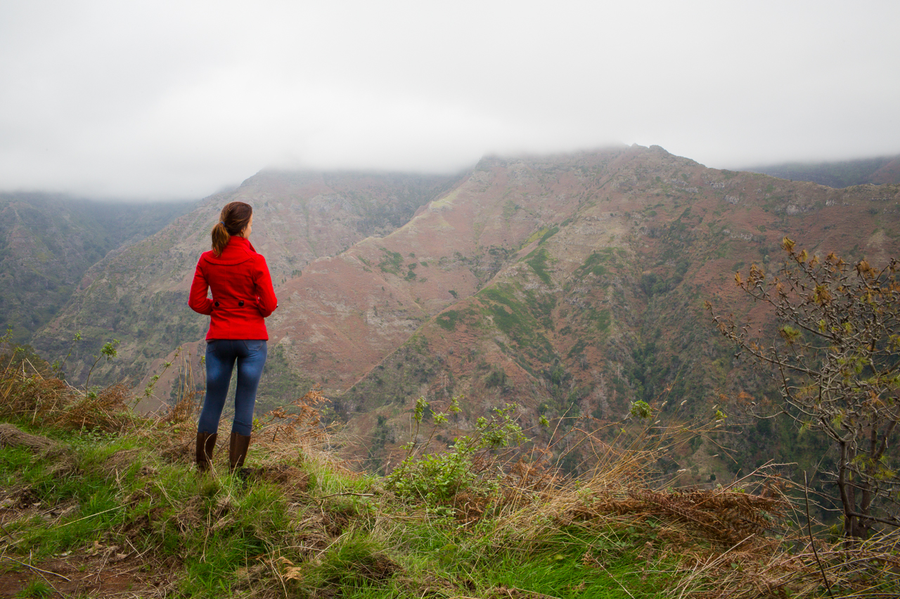 woman in red on Madeira island