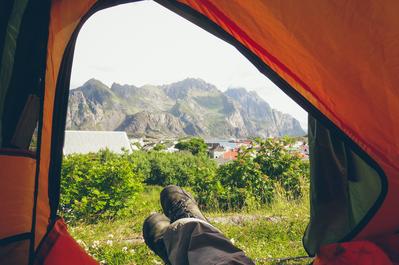 view from my tent Lofoten Norway